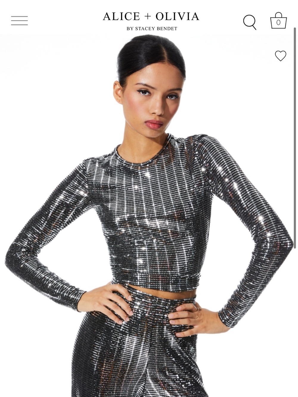 Alice + Olivia Delaina Long Sleeve Silver Sequin Embellished Top